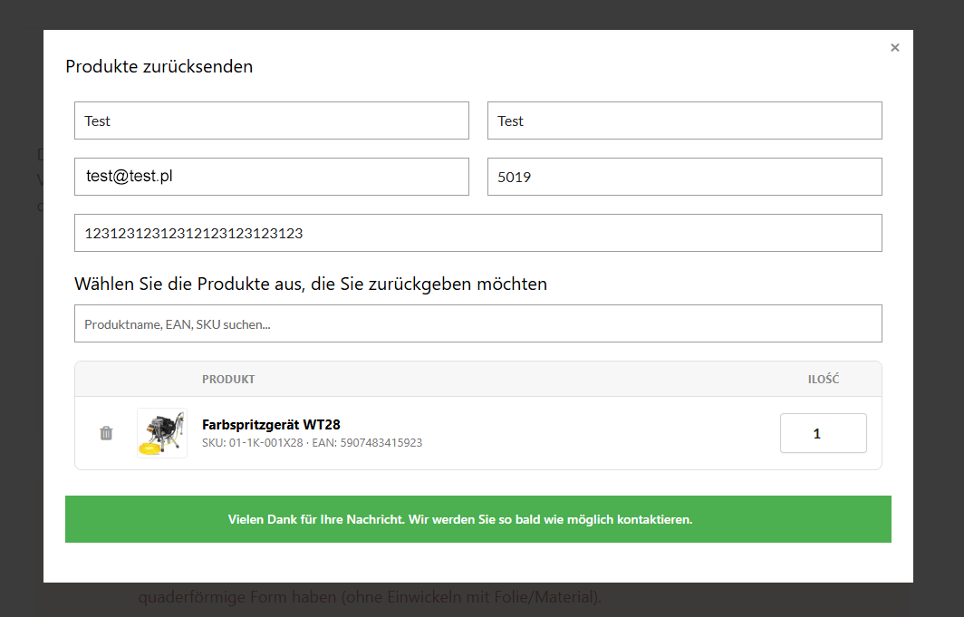 Universelles Rücksendeformular